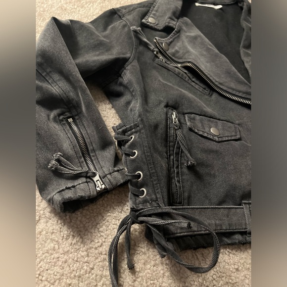 12th Tribe Washed Black Denim Moto Jacket - Picture 7 of 9